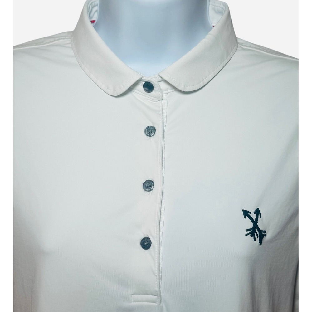 Greyson Womens Medium White Short Sleeve Golf Polo Shirt Crossed Arrows Logo